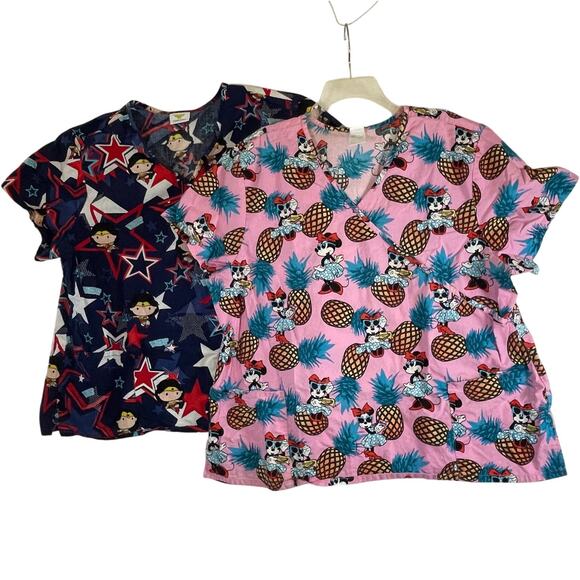 Disney Minnie Mouse & DC Wonder Woman 3XL Scrub Tops Medical Pediatric Nurse Doc - Picture 1 of 11